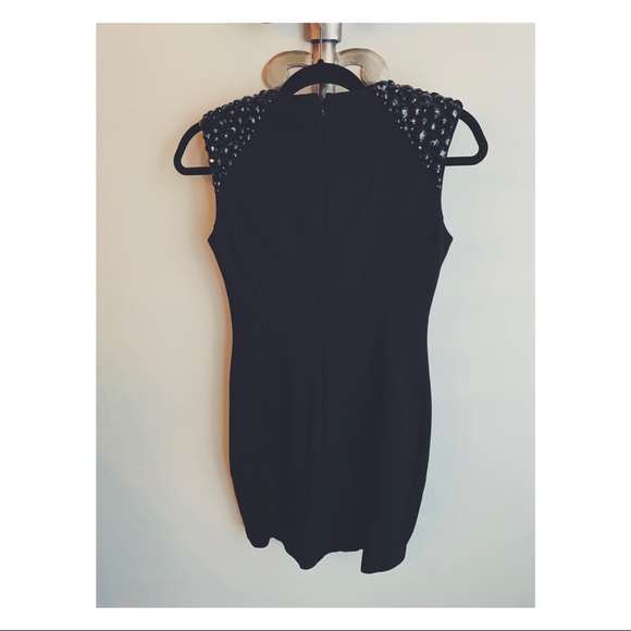 Cynthia Steffe Black Mini Dress Beaded Shoulders - Picture 3 of 7